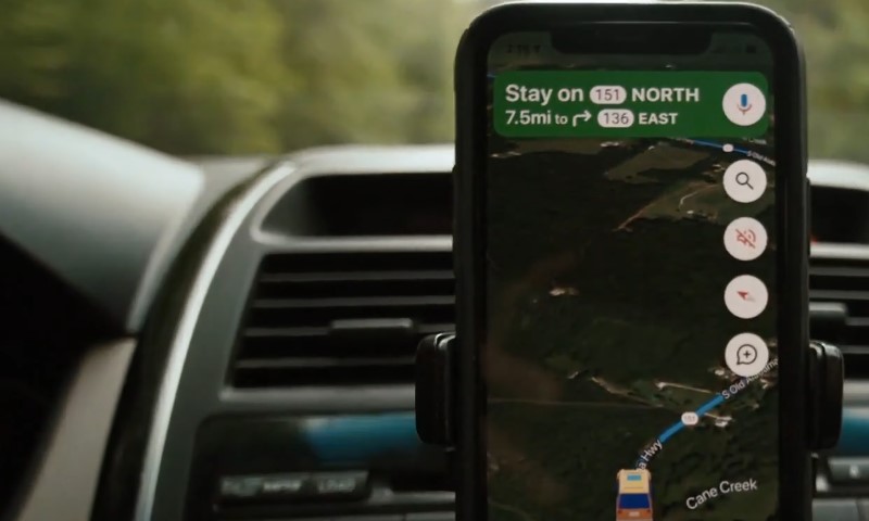 Close up photo of car navigation displayed on the phone