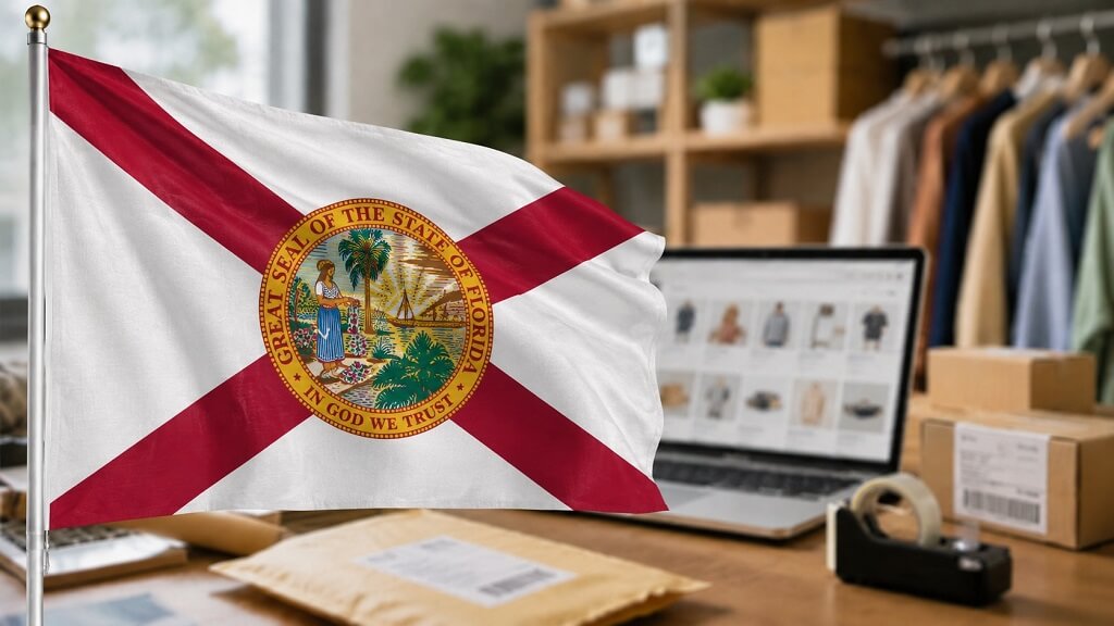 Florida flag in an online retail workspace