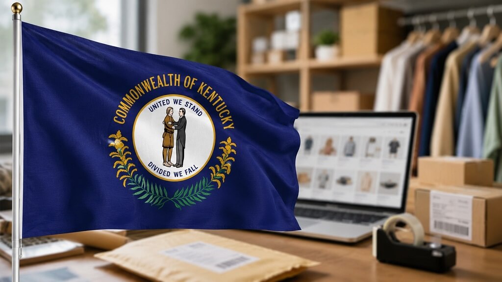 Kentucky flag in an ecommerce workspace