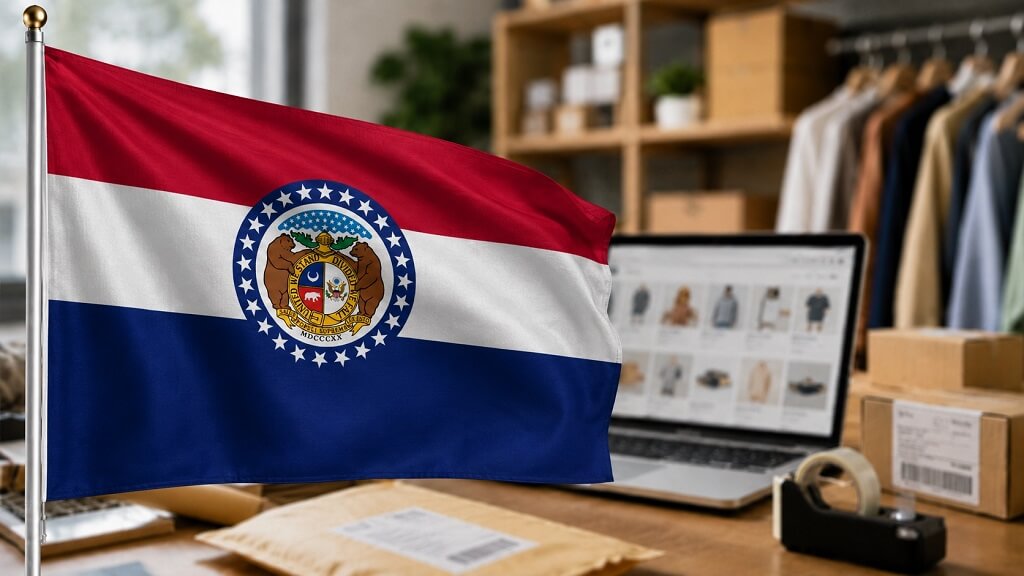 Missouri flag in an online selling workspace