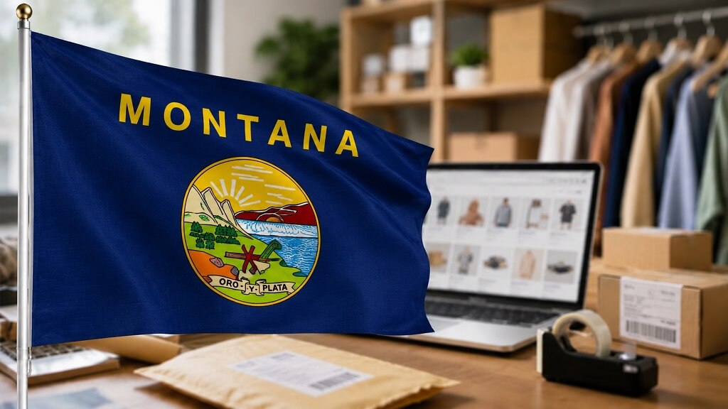 Montana flag with online selling and shipping boxes